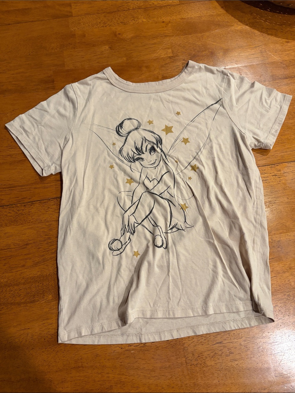 Disney Cream Tee with Tinker Bell Sketch and Gold Stars